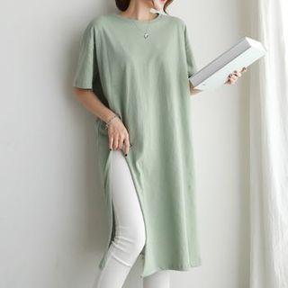 Deep-slit Long Boxy T-shirt