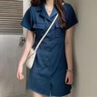 Short-sleeve Button Mini A-line Dress As Shown In Figure - One Size