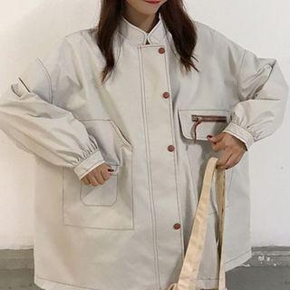Plain Single-breasted Long-sleeve Jacket Almond - One Size