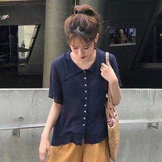 Plain Short-sleeve Shirt / Wide Leg Pants