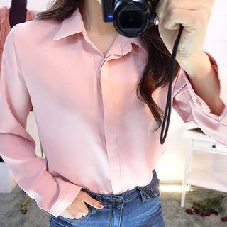 Hidden-button Colored Chiffon Blouse