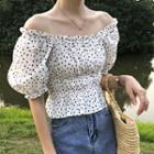 Off Shoulder Dotted Pleated Cropped Blouse