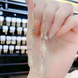 Leaf Faux Cat Eye Stone Alloy Fringed Earring 1 Pair - Gold - One Size