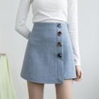 Plaid Button A-line Mini Skirt