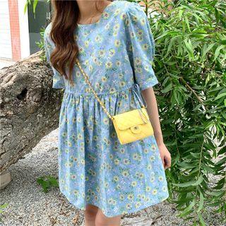 Daisy Printed Short-sleeve Dress Blue - One Size
