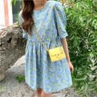 Daisy Printed Short-sleeve Dress Blue - One Size