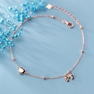 Bow Heart Sterling Silver Anklet Rose Gold - One Size