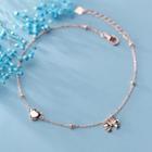 Bow Heart Sterling Silver Anklet Rose Gold - One Size