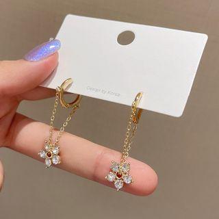 Rhinestone Flower Drop Hoop Earring A241 - 1 Pair - Gold - One Size