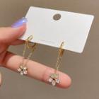 Rhinestone Flower Drop Hoop Earring A241 - 1 Pair - Gold - One Size