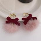 Pompom Drop Earring Clip-on Earring - 1 Pair - Pink & Red - One Size