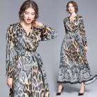 Long-sleeve Leopard Print Maxi Dress