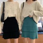 Tiered Pleated Knit Mini Skirt