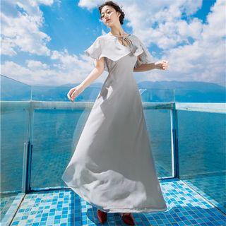 Two-piece Tie-waist Chiffon Plain Slim Dress