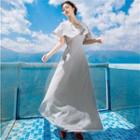 Two-piece Tie-waist Chiffon Plain Slim Dress
