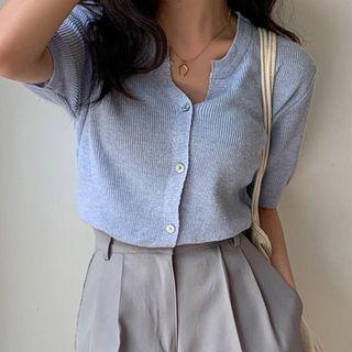 Notch-neck Textured Cardigan