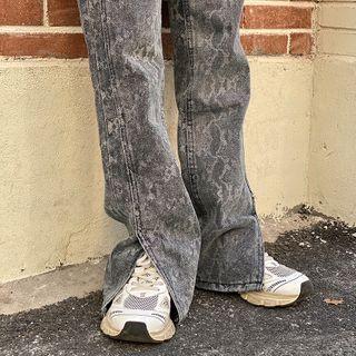 Python Print Slit Boot-cut Jeans