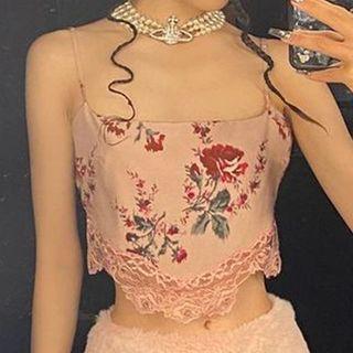 Printed Lace Trim Camisole Top