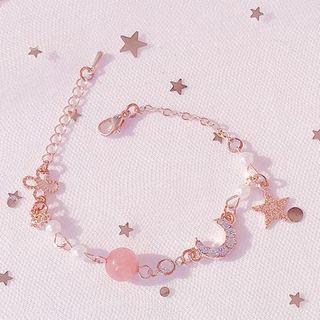Faux Crystal Rhinestone Moon & Star Bracelet With Watch Box - Star & Moon Bracelet - One Size