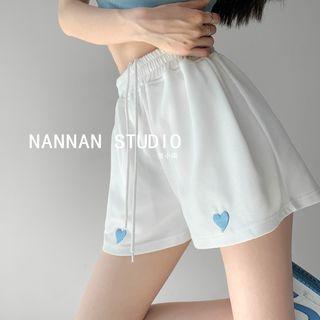 Heart-embroidered Wide-leg Sweatshorts In 7 Colors