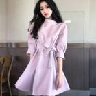 Bow Waist Plain Dress