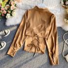 Plain Lace-up Back Long-sleeve Shirt