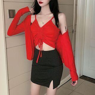 Drawstring Camisole Top / Cardigan / Pencil Skirt / Set