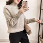 Buttoned Mock Neck Long Sleeve Knit Top