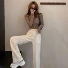 Smiley-faces Button-down Crop T-shirt / Drawcord Wide-leg Pants