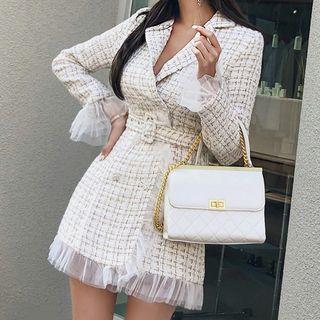 Double-breasted Tweed Mini A-line Coat Dress