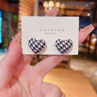 Heart Houndstooth Fabric Earring 1 Pair - E4578 - Gold - One Size