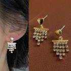 Rhinestone Fringed Earring 1594a - 1 Pair - Gold - One Size