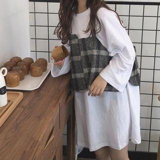 Long-sleeve T-shirt / Plaid Camisole