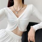 Deep V-neck Twisted Crop T-shirt