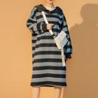 Striped Hoodie Dress Blue - One Size