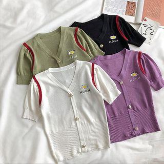 Embroidered Single-breasted Short-sleeve Knit Top
