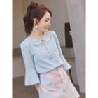 Contrast Trim Ruffle Sleeve Top