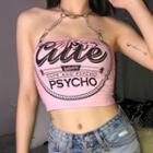 Chained Choker-neck Lettering Camisole Top