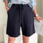 Drawcord Cotton Shorts Navy Blue - One Size