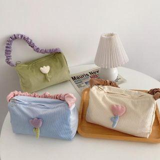 Flower Accent Corduroy Shoulder Bag