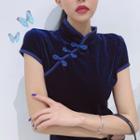 Velvet Short-sleeve Midi Qipao