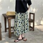 Floral Midi A-line Skirt Floral - Blue & Green - One Size