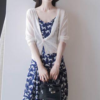Set Of 2: Light Cardigan + Sleeveless Dress