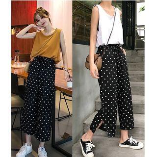 Wide Plain Tank Top + Cropped Pants Set 2-piece