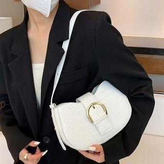 Plain Croc Grain Faux Leather Shoulder Bag