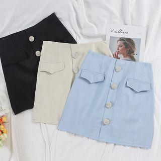 High-waist Single-breasted A-line Mini Skirt