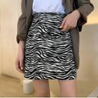 Zebra Print Mini A-line Skirt / Open-front Cardigan