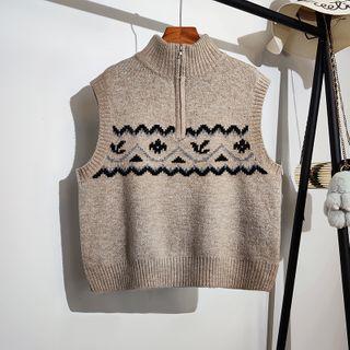 High-neck Zip Knit Vest