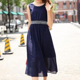 Sleeveless Lace Trim Chiffon Dress