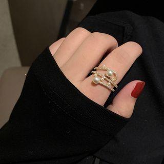 Faux Pearl Rhinestone Layered Ring Gold - One Size